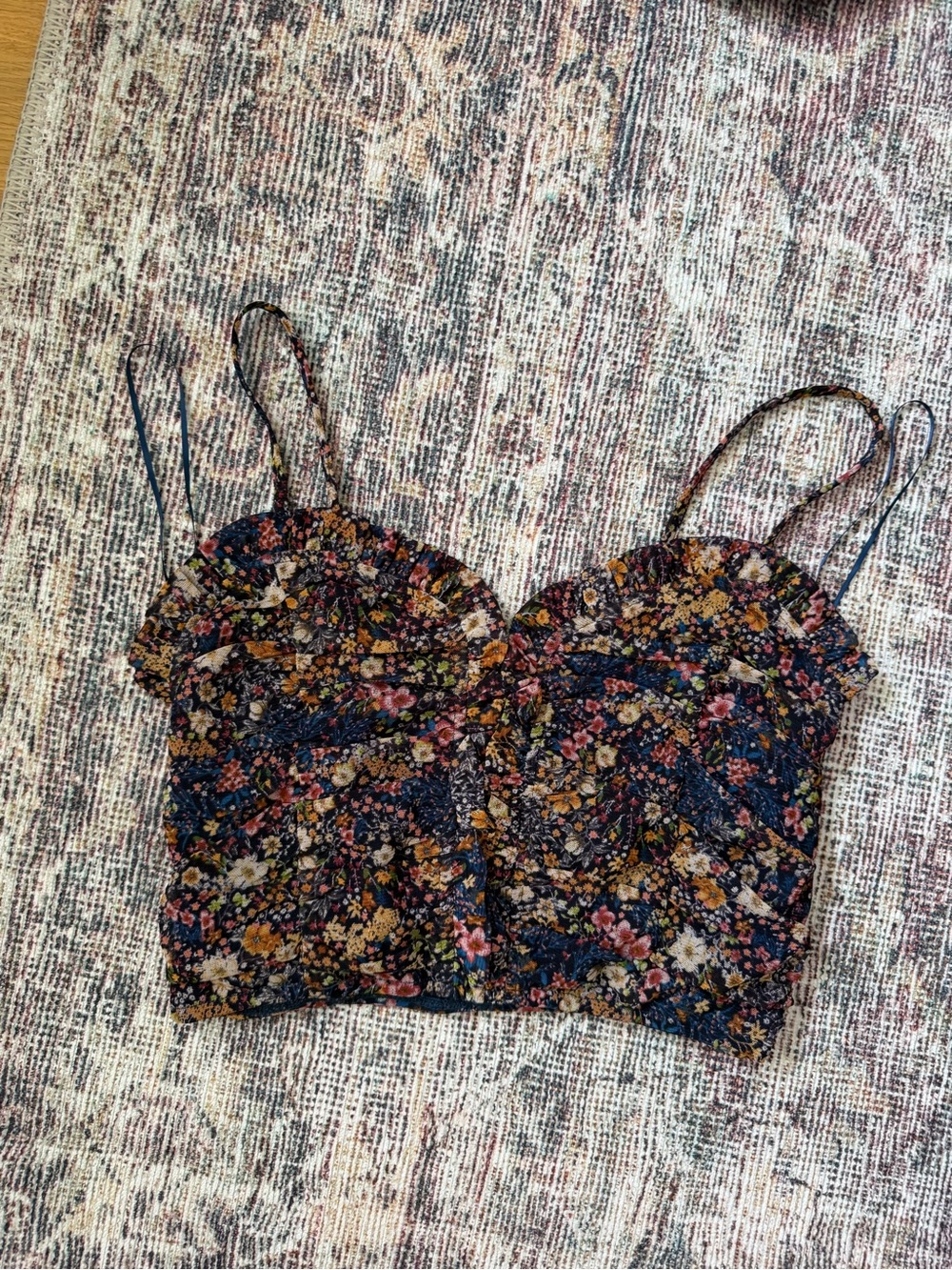 Floral Smocked Crop Tank Top - Navy Floral